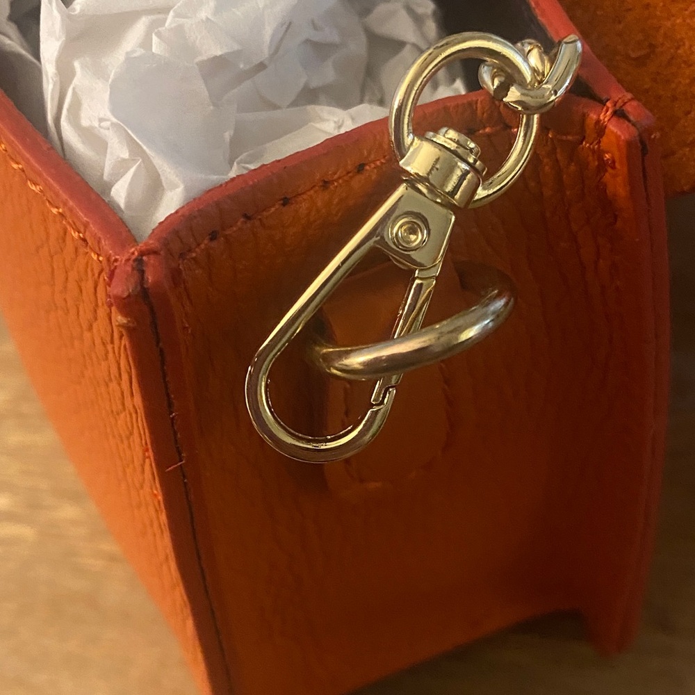 Orange Leather Handbag with Gold Chain - Picture 4 of 7